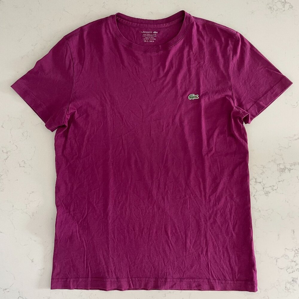 Lacoste Rg Fit SS Crew Nk Colorful Casual 100% Pima Cotton TShirt Purp Unisex S